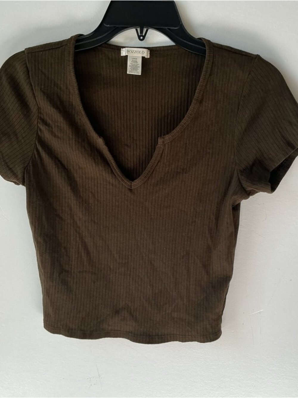 Brown Ribbed V-Neck Top